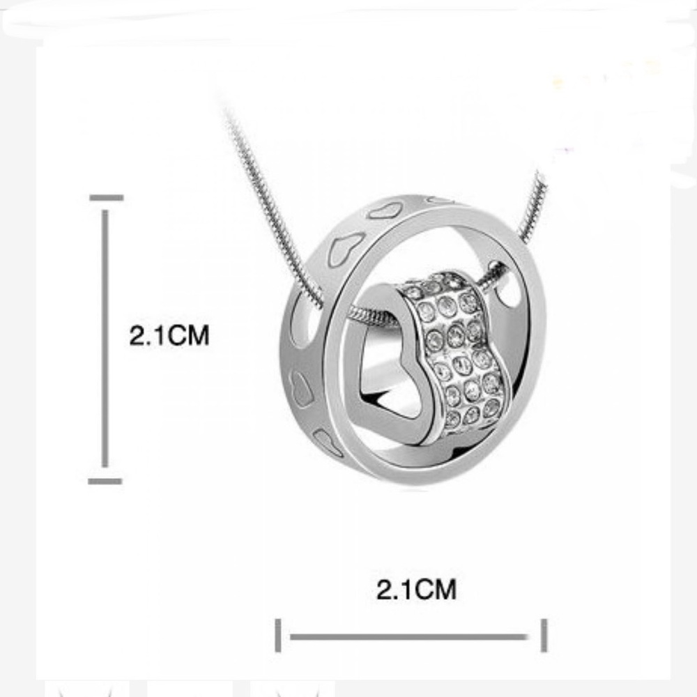 SWAROVSKI Crystal Heart in Circle Silver Sculptural Necklace 15.75” Chain - Picture 7 of 7